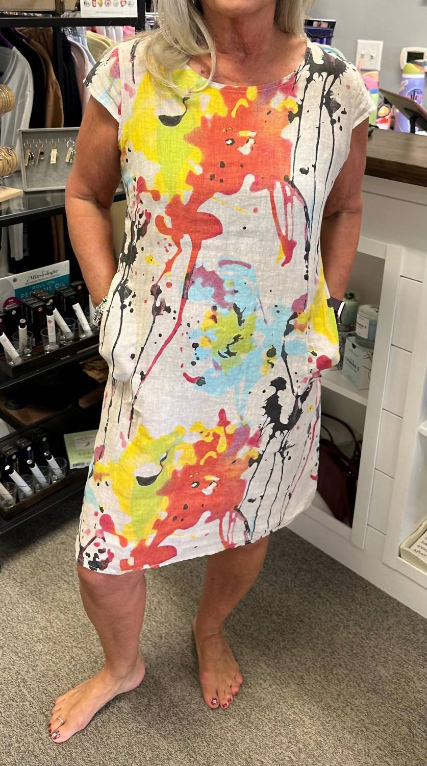 Femme Fatale Linen Print Midi Dress in paint splatter - women's dress - view 4