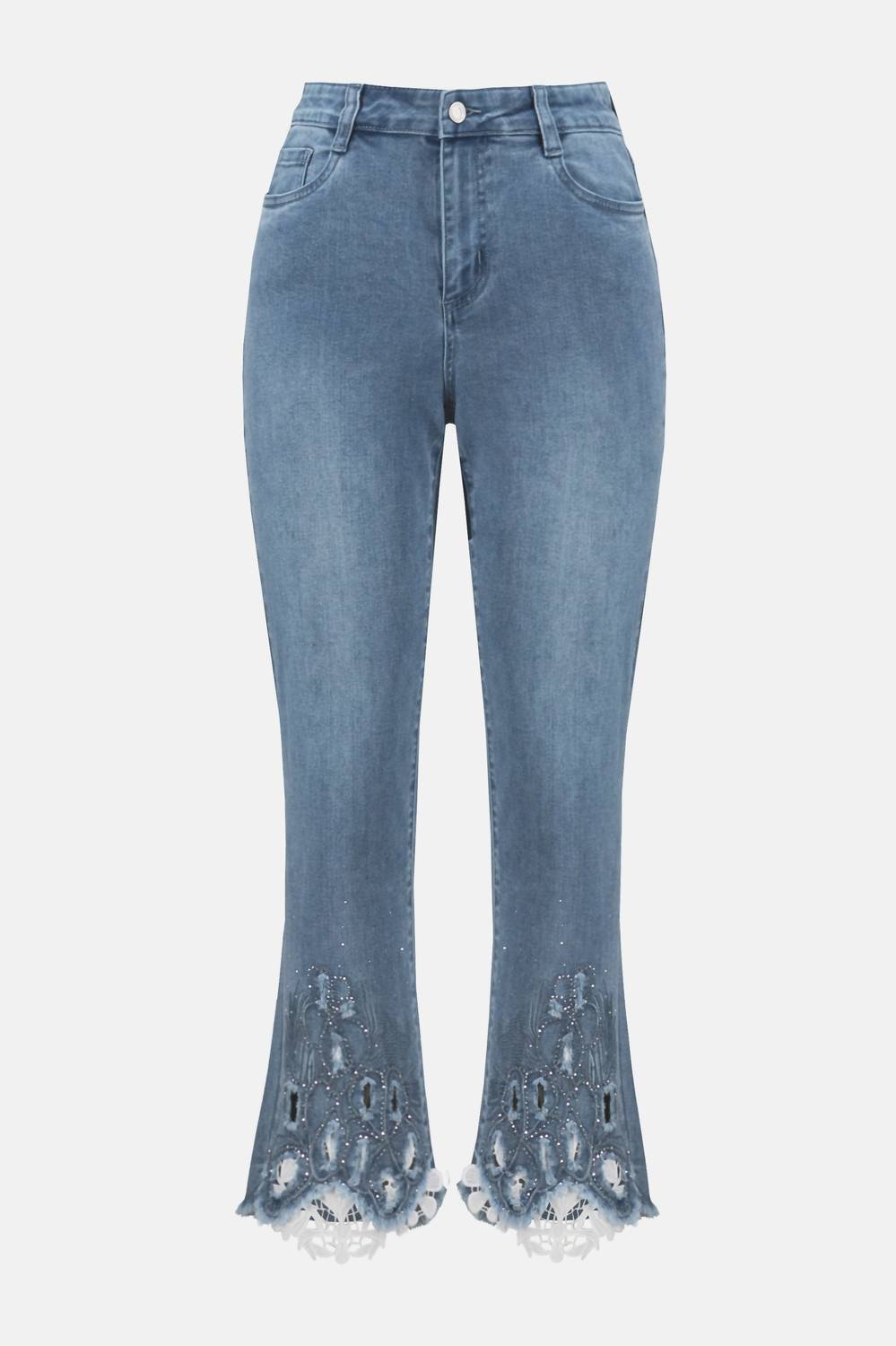 Joseph Ribkoff Seneca Stretch Straight Crop Jeans With Embroidery in denim medium blue - women's jeans - view 6