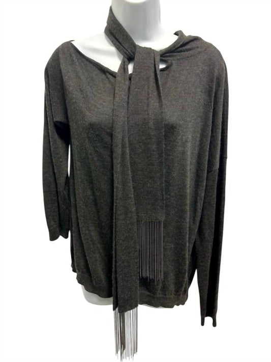 Brunello Cucinelli - Pre-loved Bateau Cashmere Silk Sweater With Metallic Fringe Scarf Attached