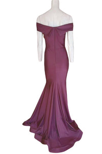 JESSICA ANGEL Women's Off the Shoulder Classic Gown in eggplant - women's dress - detail view