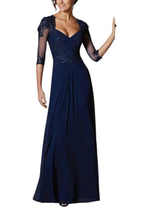 MGNY Beaded Lace Appliques Dress in navy - women's dress