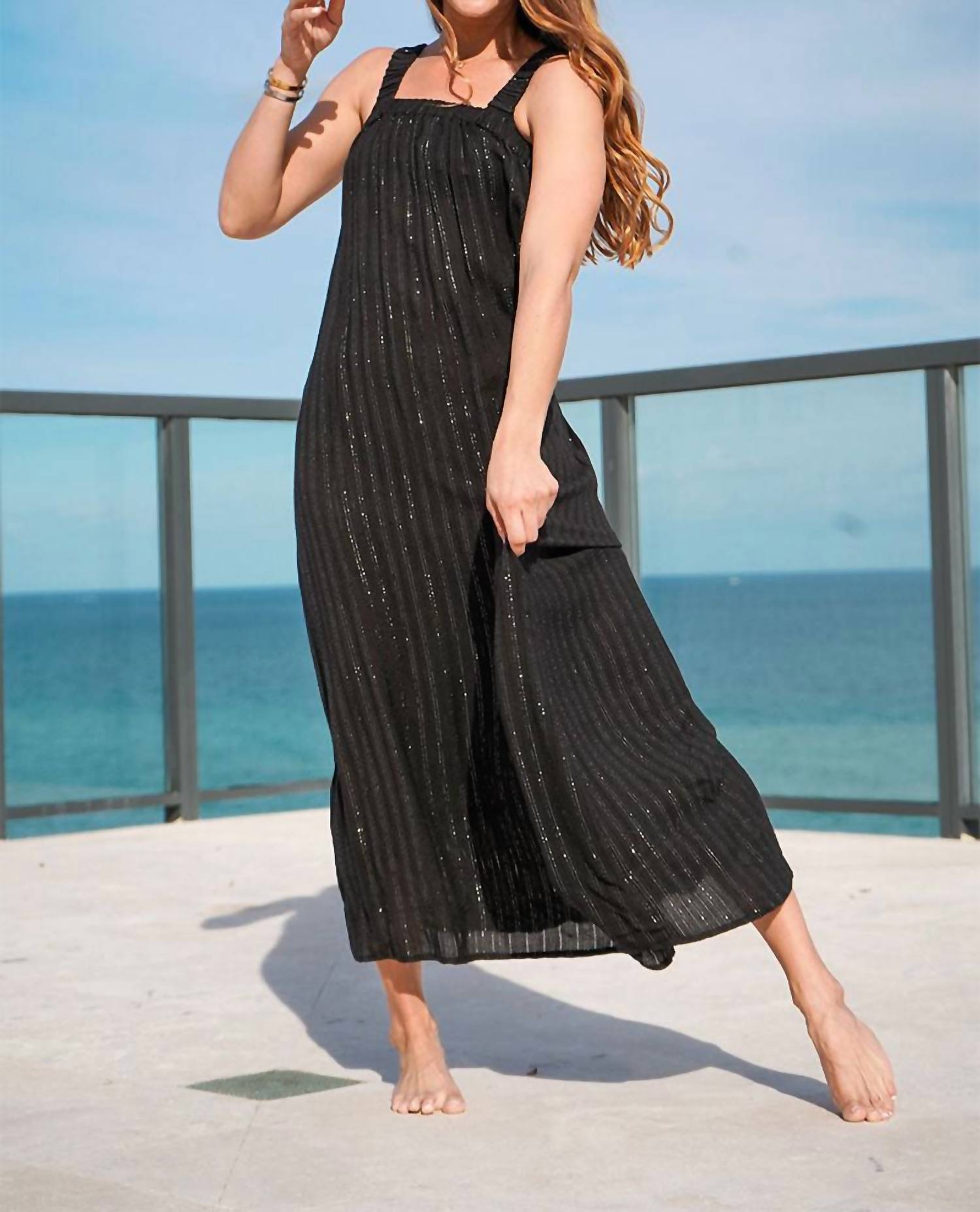AMERICA & BEYOND Summer Nights Stripe Maxi Dress in black silver - women's dress - alternate view