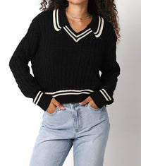 Olivaceous - Cable Collared Sweater