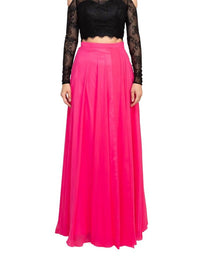 Dave & Johnny - Scalloped Neck Cutout Shoulder Illusion Lace Bodice Chiffon Dress