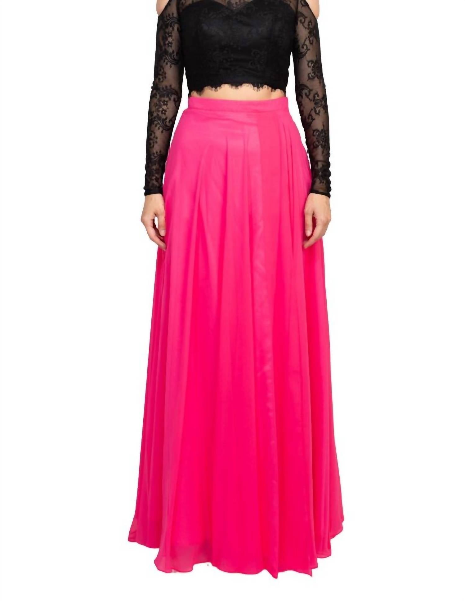 Dave & Johnny - Scalloped Neck Cutout Shoulder Illusion Lace Bodice Chiffon Dress