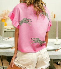 Bibi - LEOPARD PATTERN SHORT SLEEVE SWEATER TOP