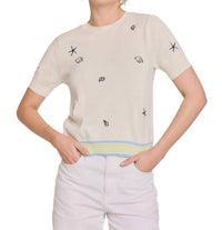 Brodie Cashmere - Shell Embroidery Tee
