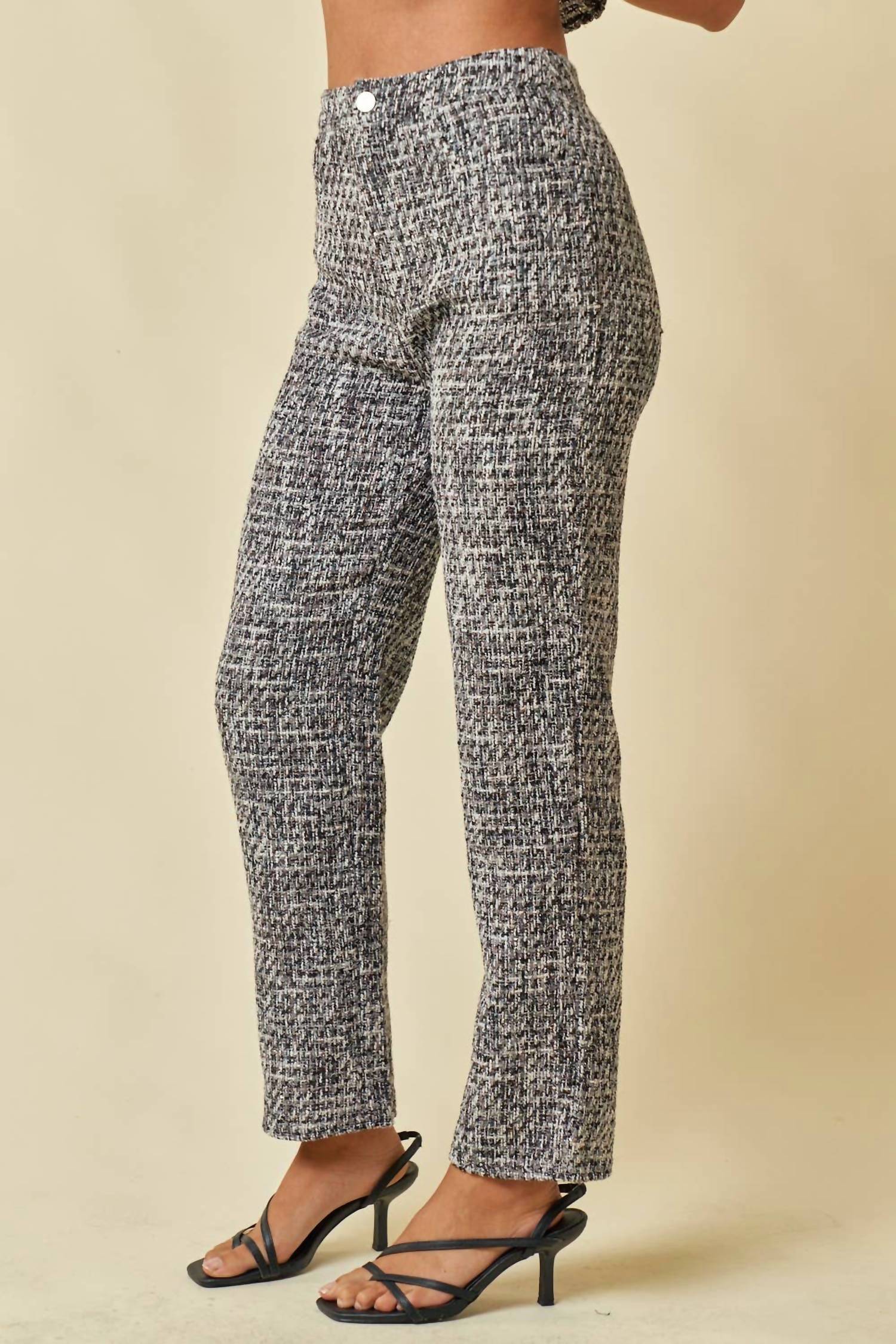 Blue Blush - High Waisted Tweed Pants