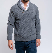 Smf - Shawl Collar Pullover Cable Knit Sweater