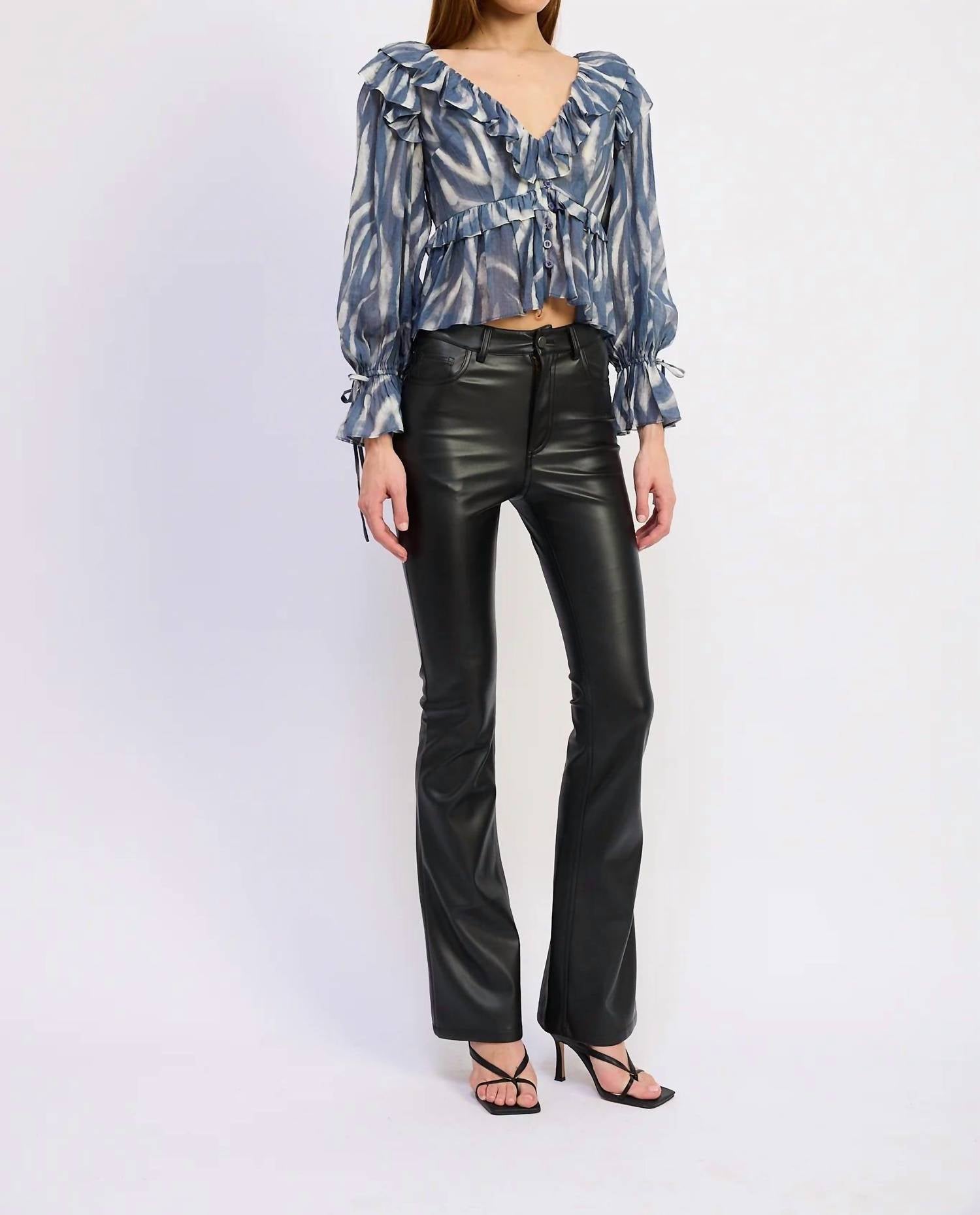 En Saison Cypress Peplum Top in slate ivory - women's blouse