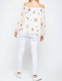 &merci Stargaze Off The Shoulder Top in ivory - women's blouse - detail view