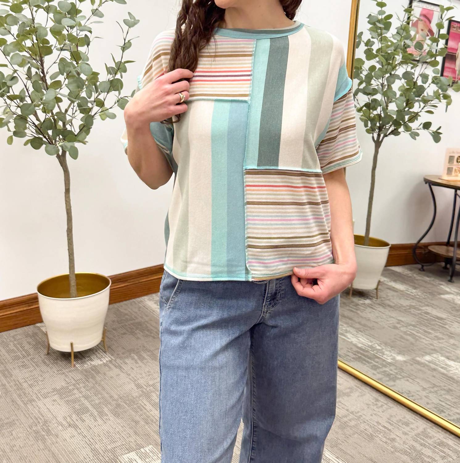 Mystree - Striped Color Block T Shirt