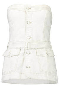 JONATHAN SIMKHAI Belted Bustier Button Down Top in white - women's blouse - view 4