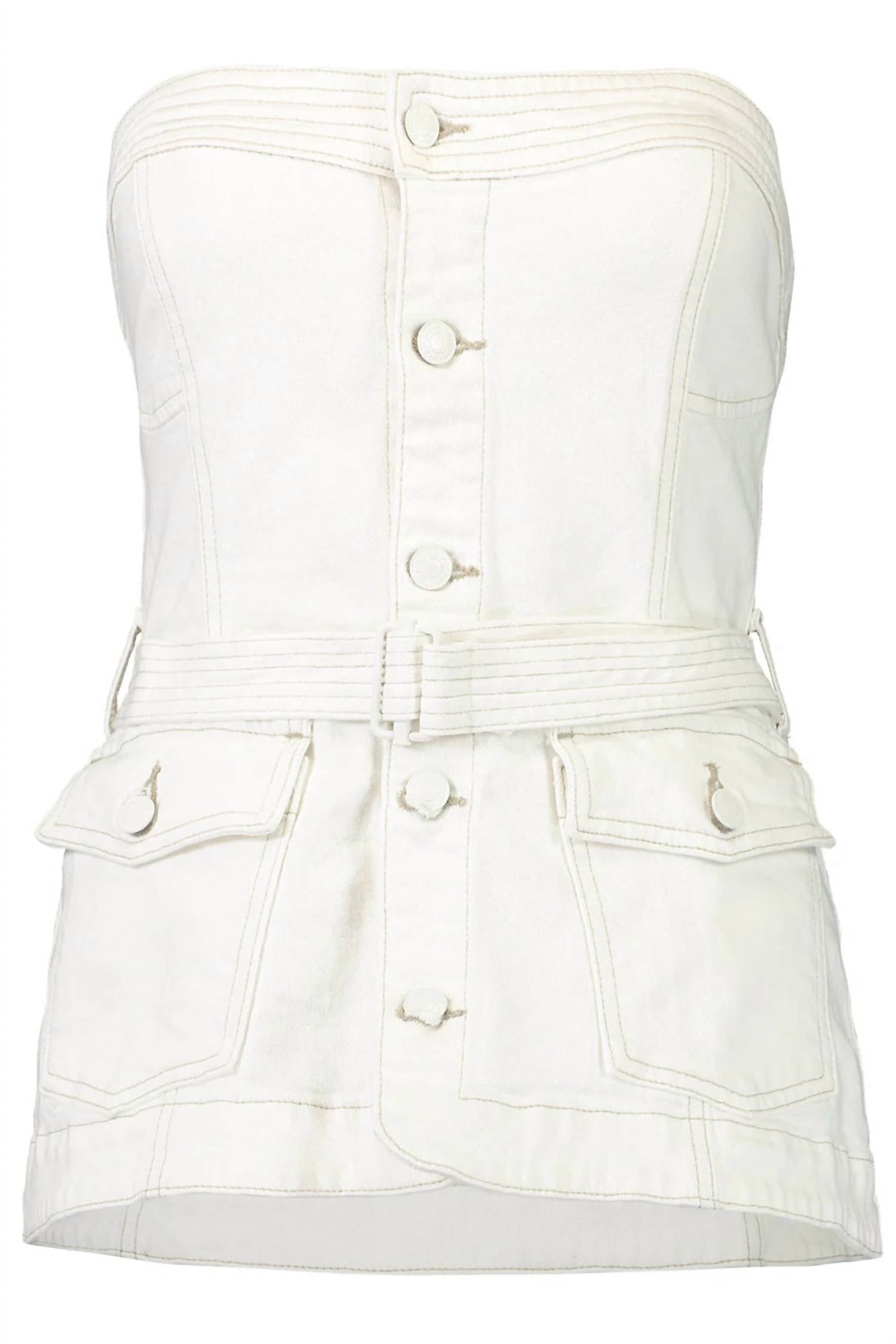 JONATHAN SIMKHAI Belted Bustier Button Down Top in white - women's blouse - view 4