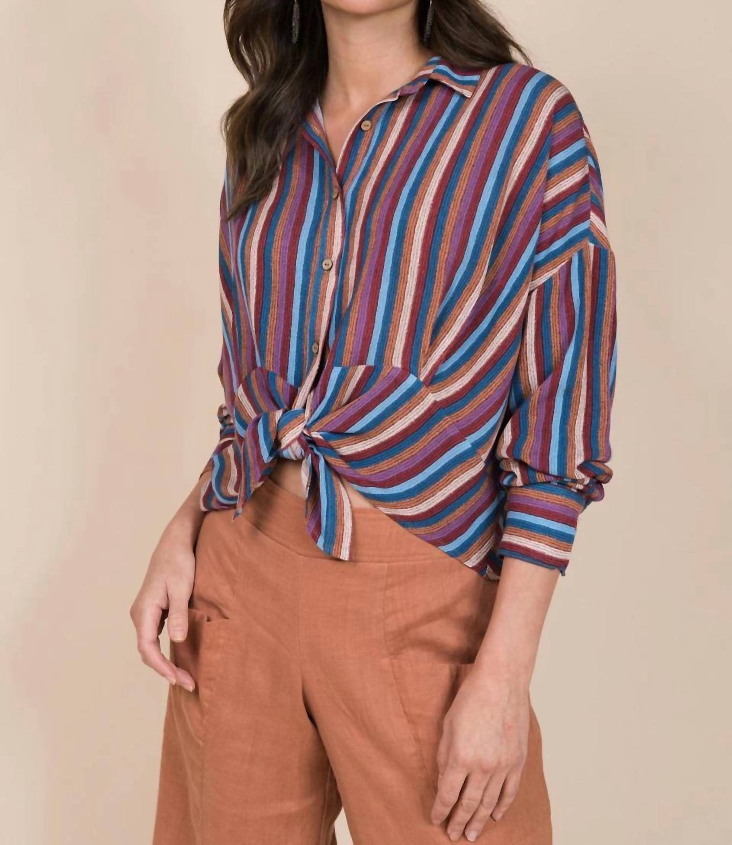 Ivy Jane - Striped Tie Front Top