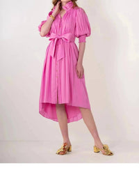 Emily McCarthy Puff Short Sleeve Rowan Midi Dress in fuchsia - women's dress