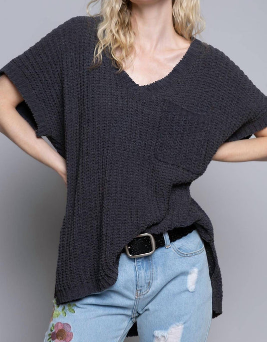 Pol - High-low Short Sleeve Chenille Sweater