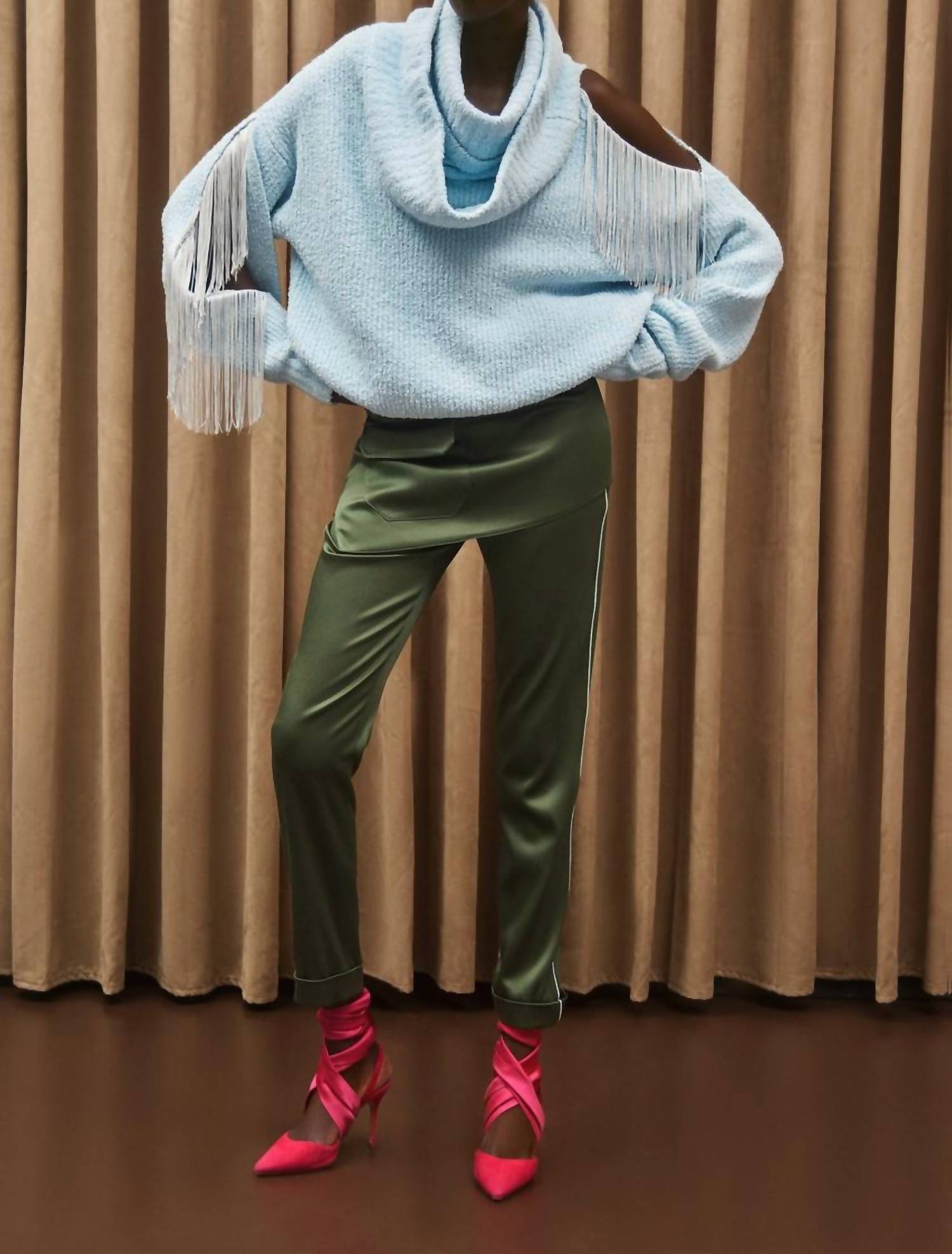Hellessy Flash Shaw Turtleneck Sweater in sky blue - women's long sleeve top