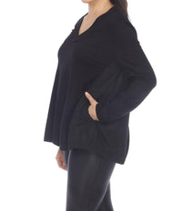 Joseph Ribkoff Mixed Panels V-neck Long Sleeve Top in black - women's blouse - alternate view