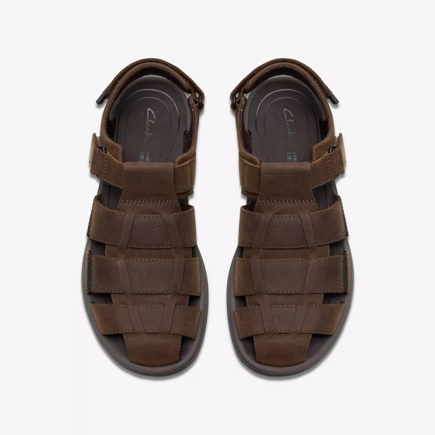 Clarks Men's Saltway Cove Sandals in dark brown leather - men's sandal - detail view