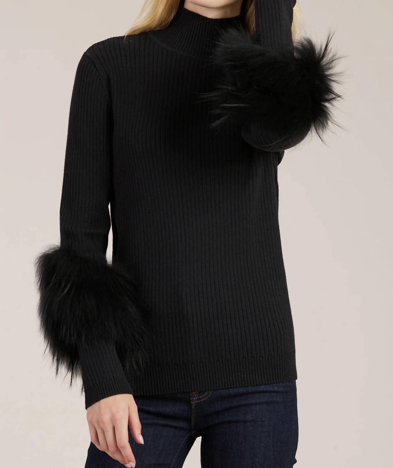 Tyler Boe - Cosette Cotton Cashmere Mock Neck Faux Fur Sweater