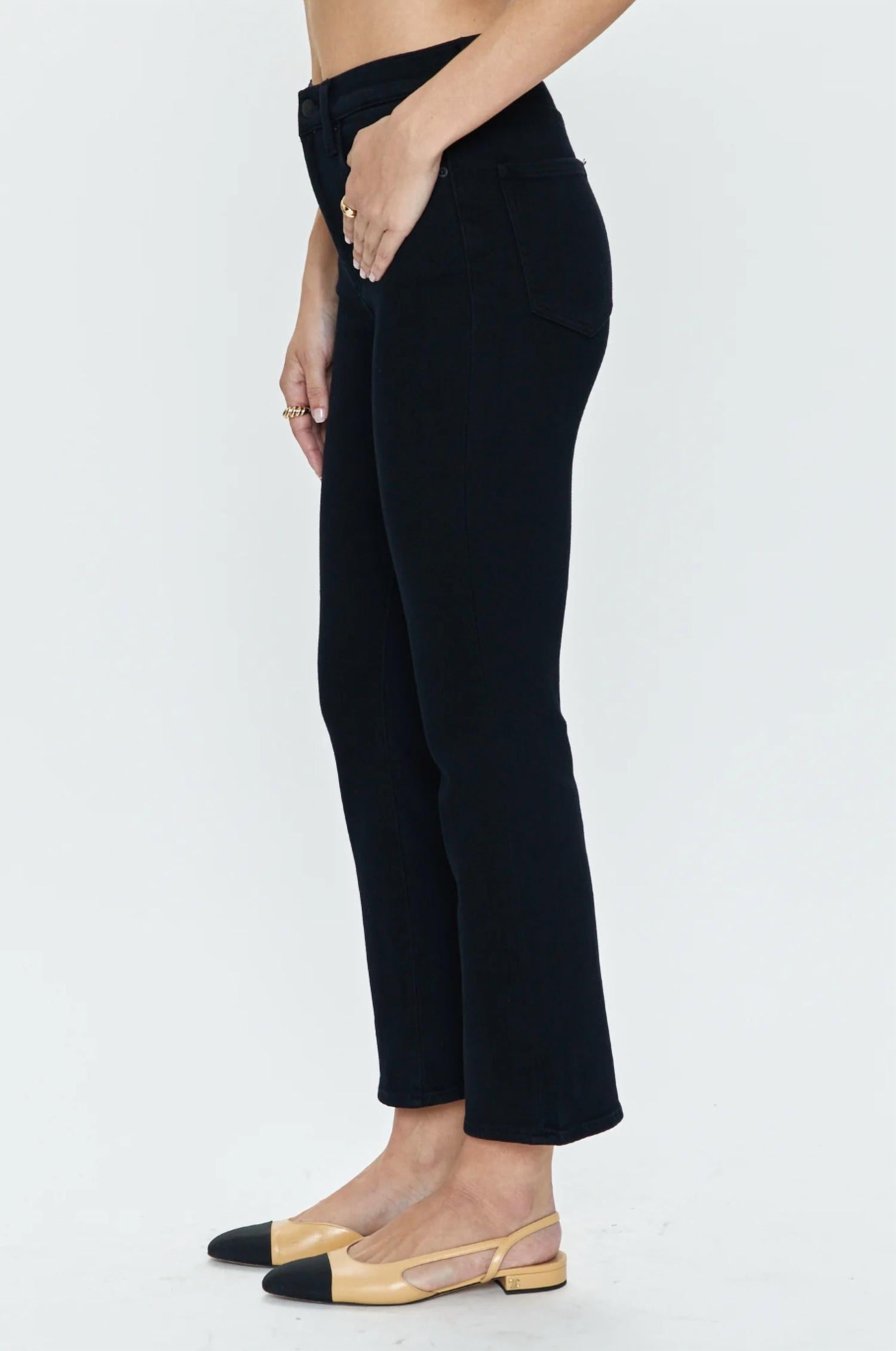 PISTOLA Lennon High Rise Crop Bootcut Jeans in dark vinyl - women's jeans - detail view
