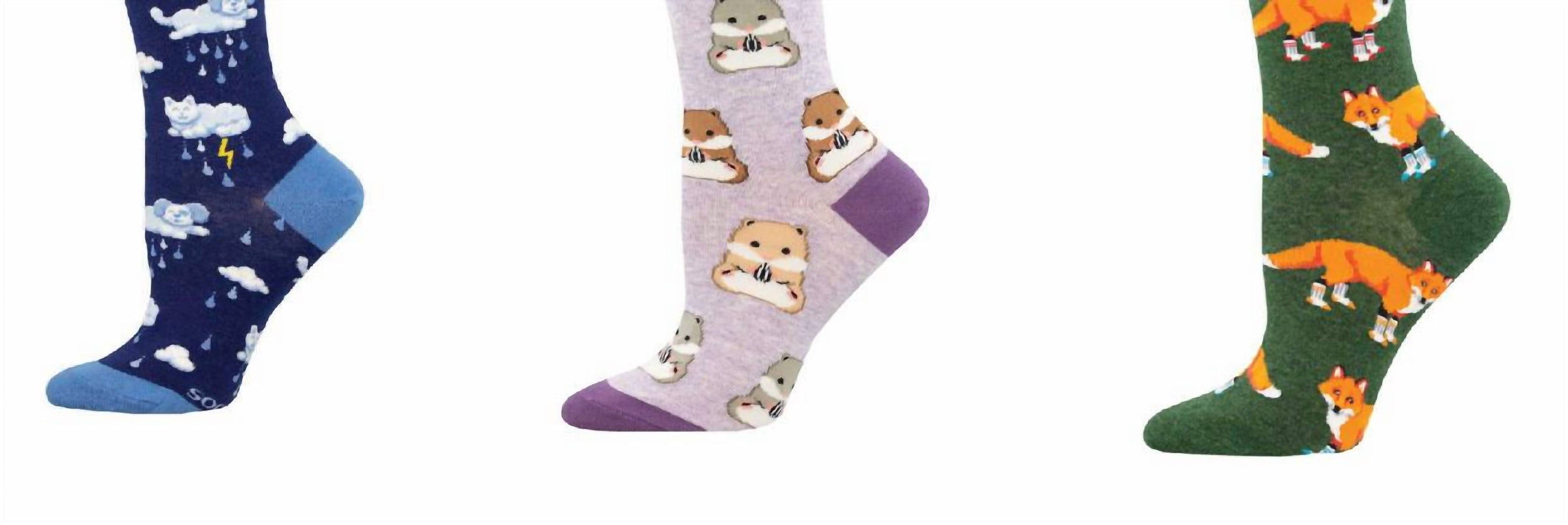 SOCKSMITH Women's Raining Cats And Dogs & Going Ham & Socksy Foxes Socks - Set Of 3 Pair in multi - women's accessory
