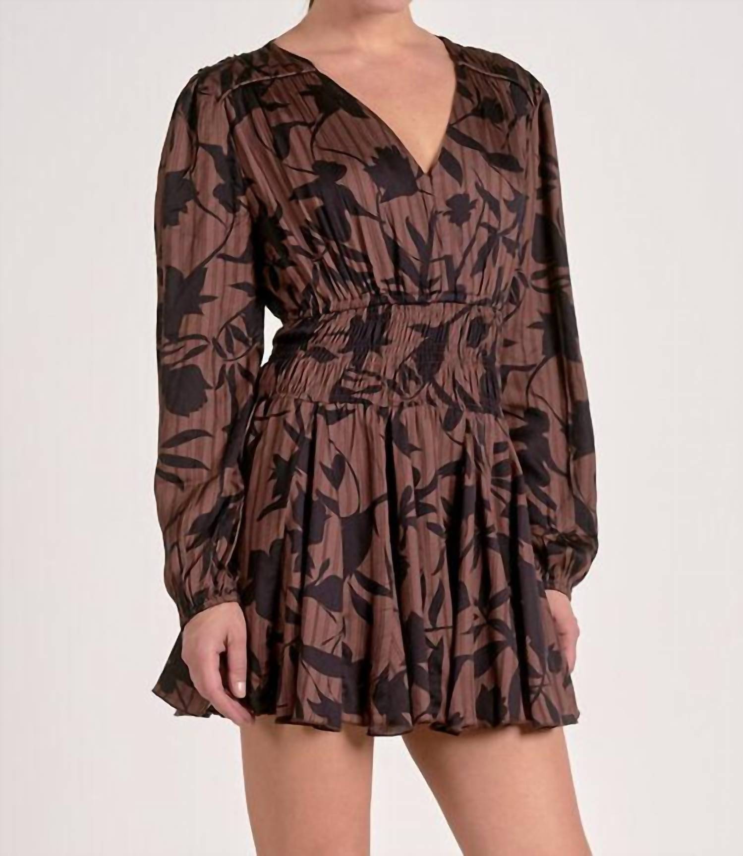 Elan - Long Sleeve V-neck Mini Dress