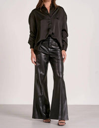 ELAN Delfina Lace Back Satin Button Down in black - women's shirt - view 4