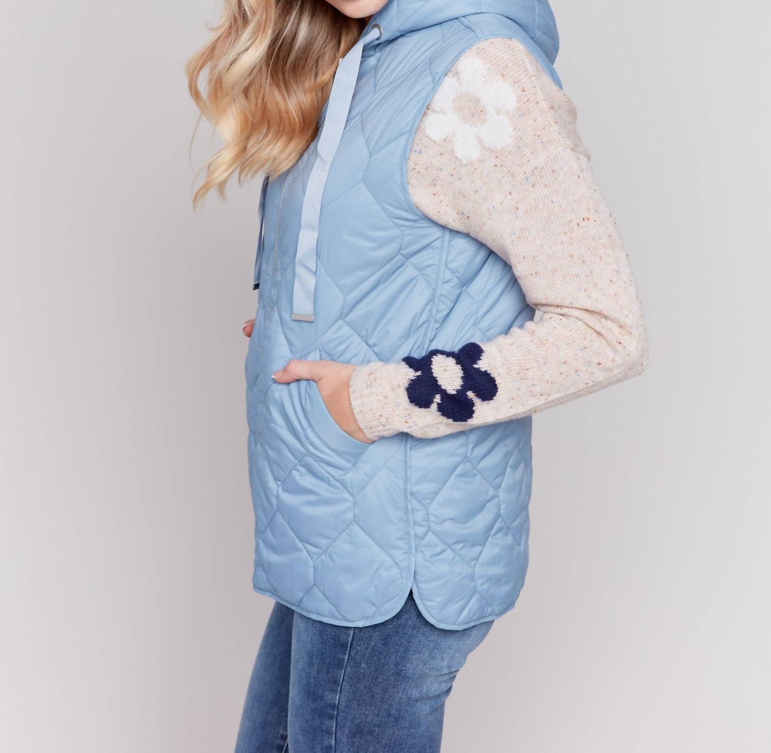 Charlie B - Short Quilted Puffer Vest with Hood