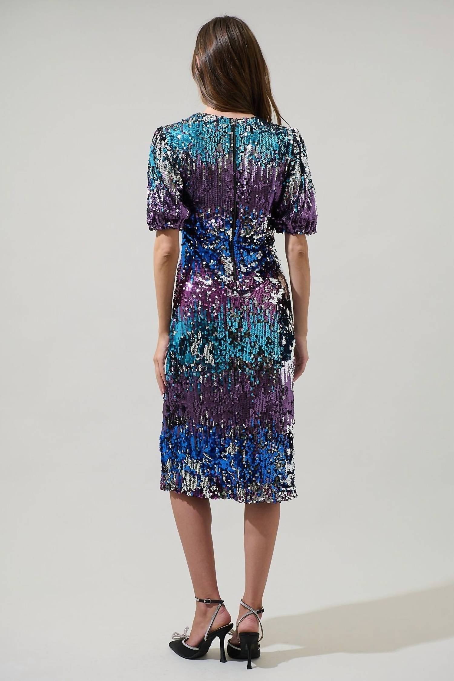 SUGARLIPS Night Sky Sequin Midi Dress in blue - women's dress - alternate view