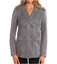 Rock & Roll Denim Metallic Rhinestone Blazer in silver - women's jacket - alternate view