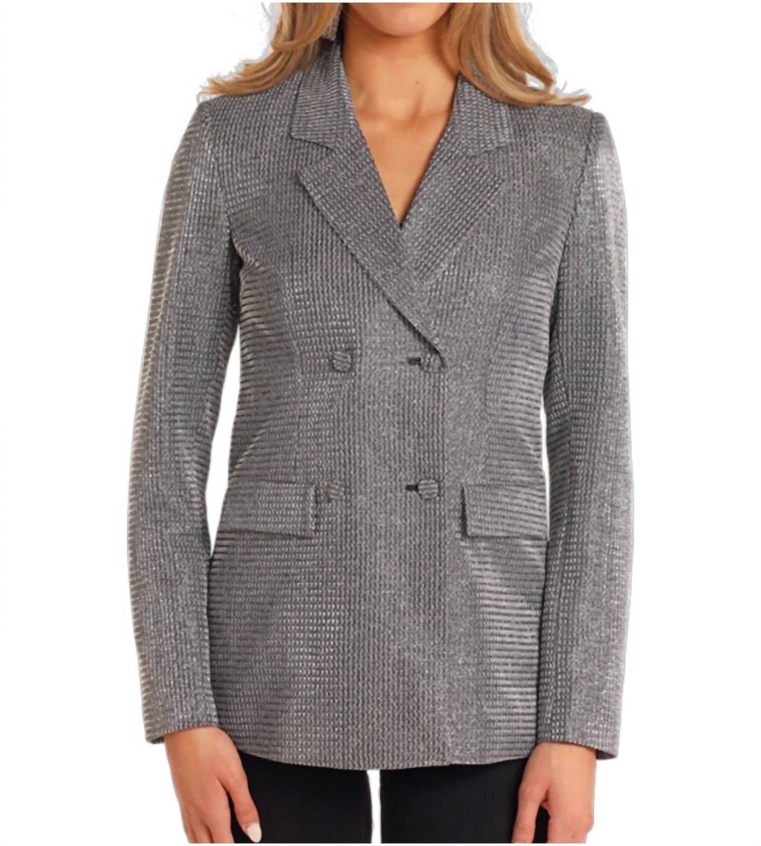 Rock & Roll Denim Metallic Rhinestone Blazer in silver - women's jacket - alternate view