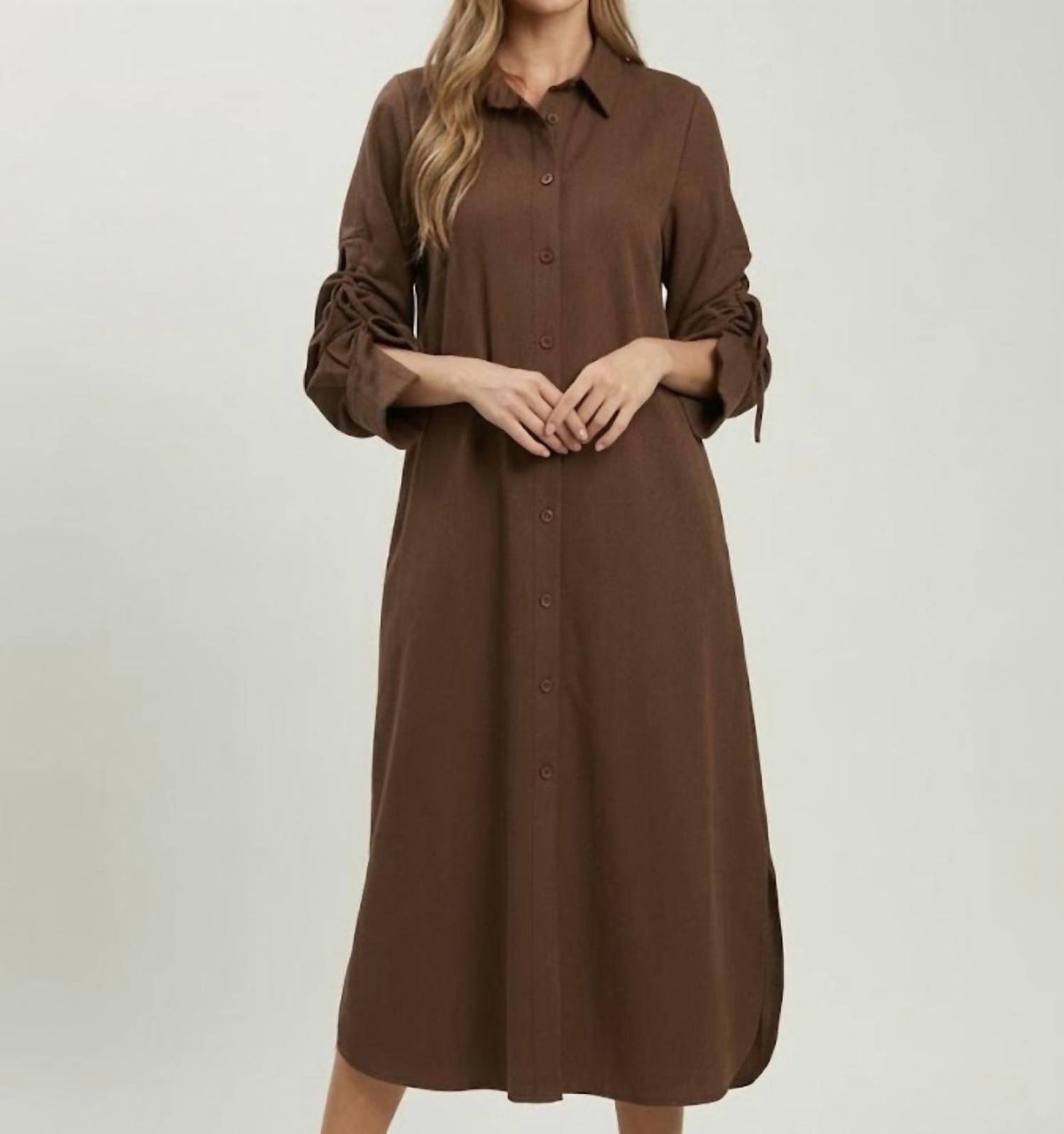 Umgee - Collared Long Sleeve Midi Dress