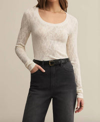 Z Supply Tibi Lace Mesh Sweater in cream - women's sweater