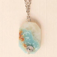 Vi Bella - Women's Amazonite Pendant Long Statement Necklace
