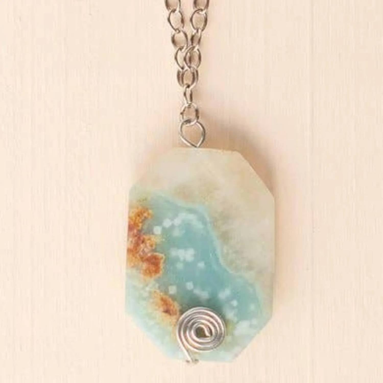 Vi Bella - Women's Amazonite Pendant Long Statement Necklace