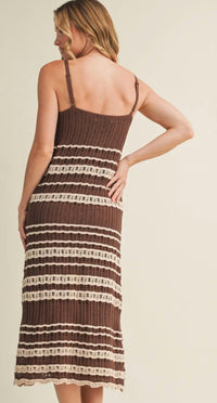 Mustard Seed Crochet Cami Dress in chocolate - women's dress - detail view