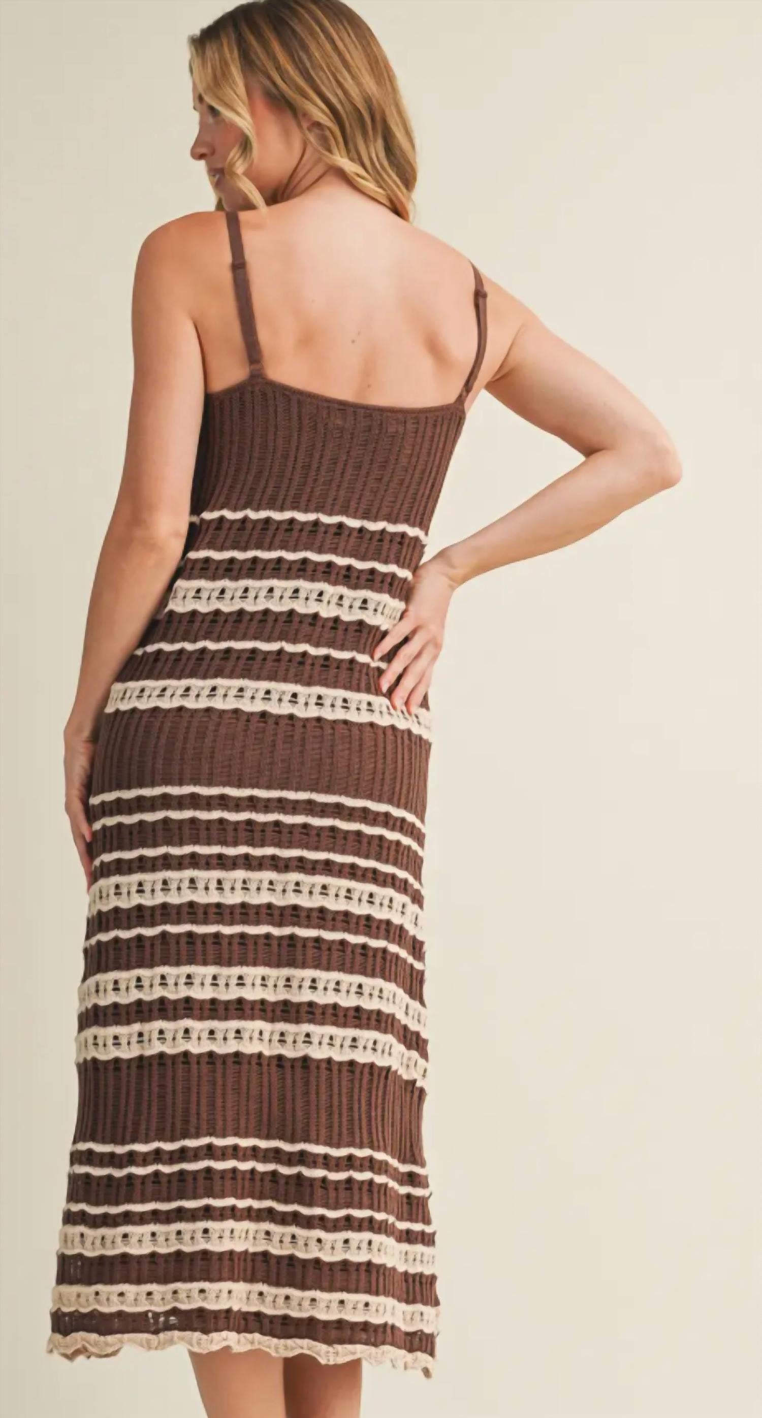 Mustard Seed Crochet Cami Dress in chocolate - women's dress - detail view
