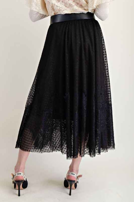 Easel - Dot Mesh Lace Wide Skirt