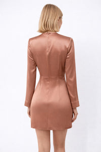 Amanda Uprichard Keyhole Long Sleeve Mini Dress in rose bronze - women's dress - detail view