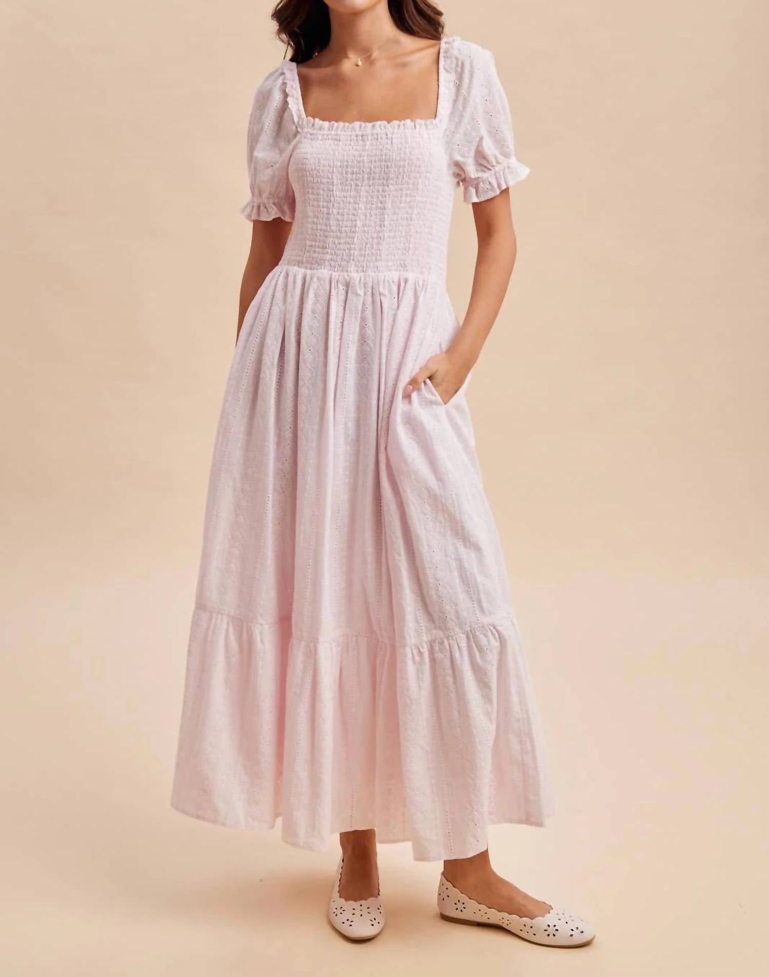 In-Loom - Women's Smocked Eyelet Lace Maxi Dress
