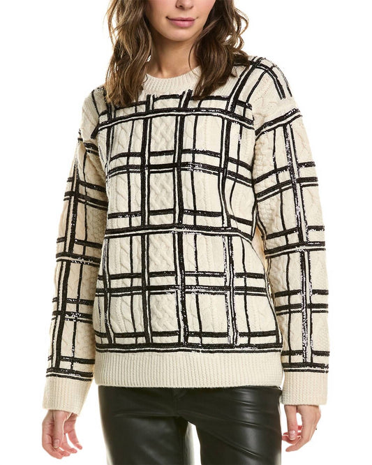 Valentino - Wool Sequin Plaid Sweater