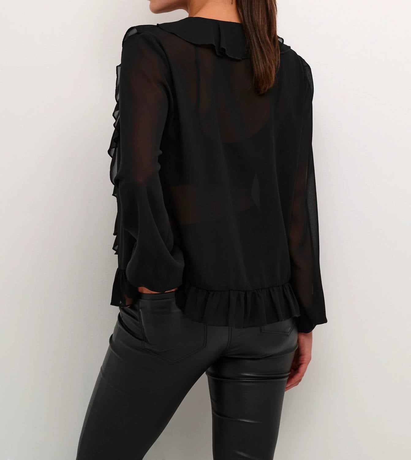 Kaffe - Kaninna V-neck Ruffles Chiffon Blouse