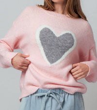 Urban Daizy - Plush Heart Graphic Intarsia Sweater