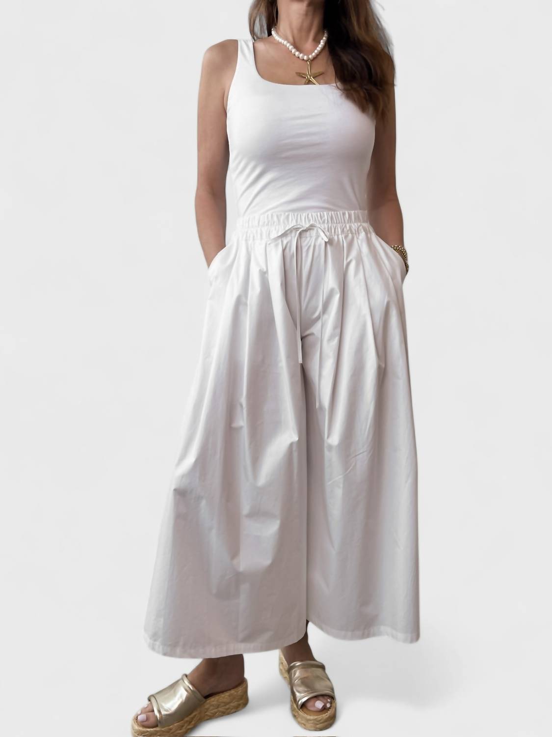 Psophia - Palazzo Pants With Drawstring Waist