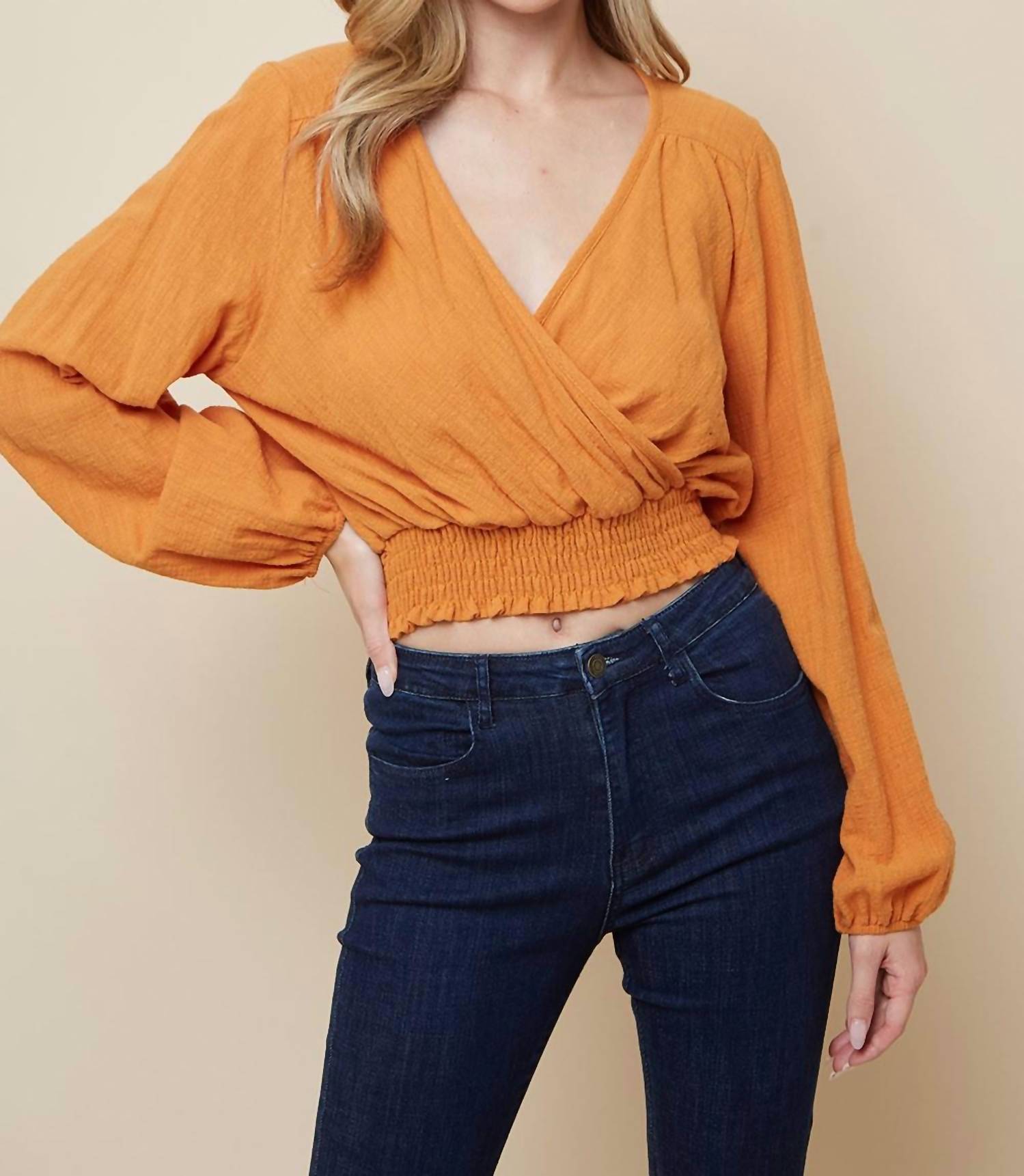 OVERLAP WITH SMOCKING LINEN TOP