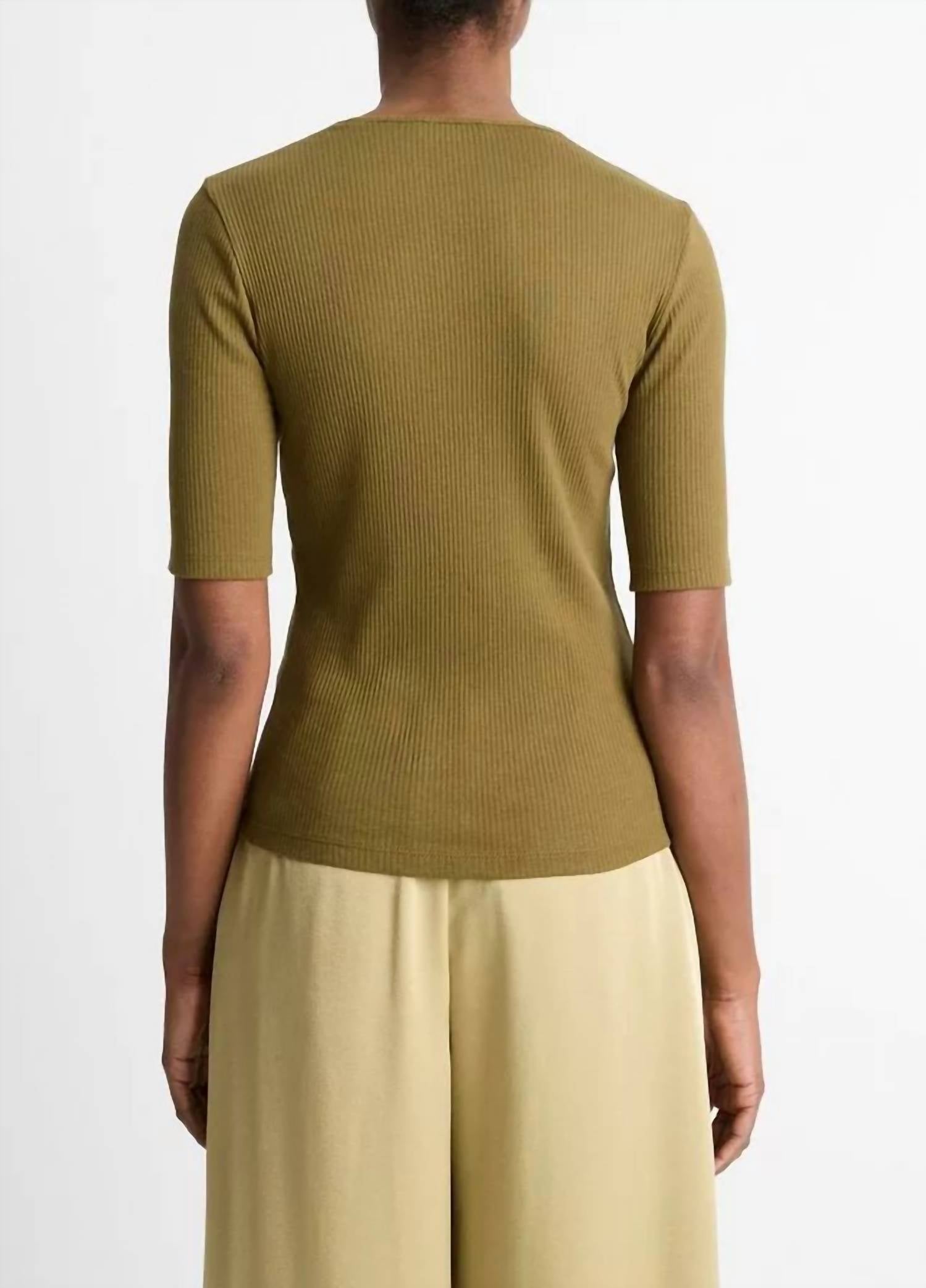 Vince - Ribbed Cotton Elbow-sleeve T-shirt