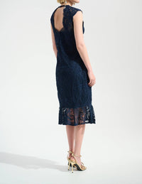 Joseph Ribkoff - Guipure Soutache Trumpet Dress With Ruffle Hem