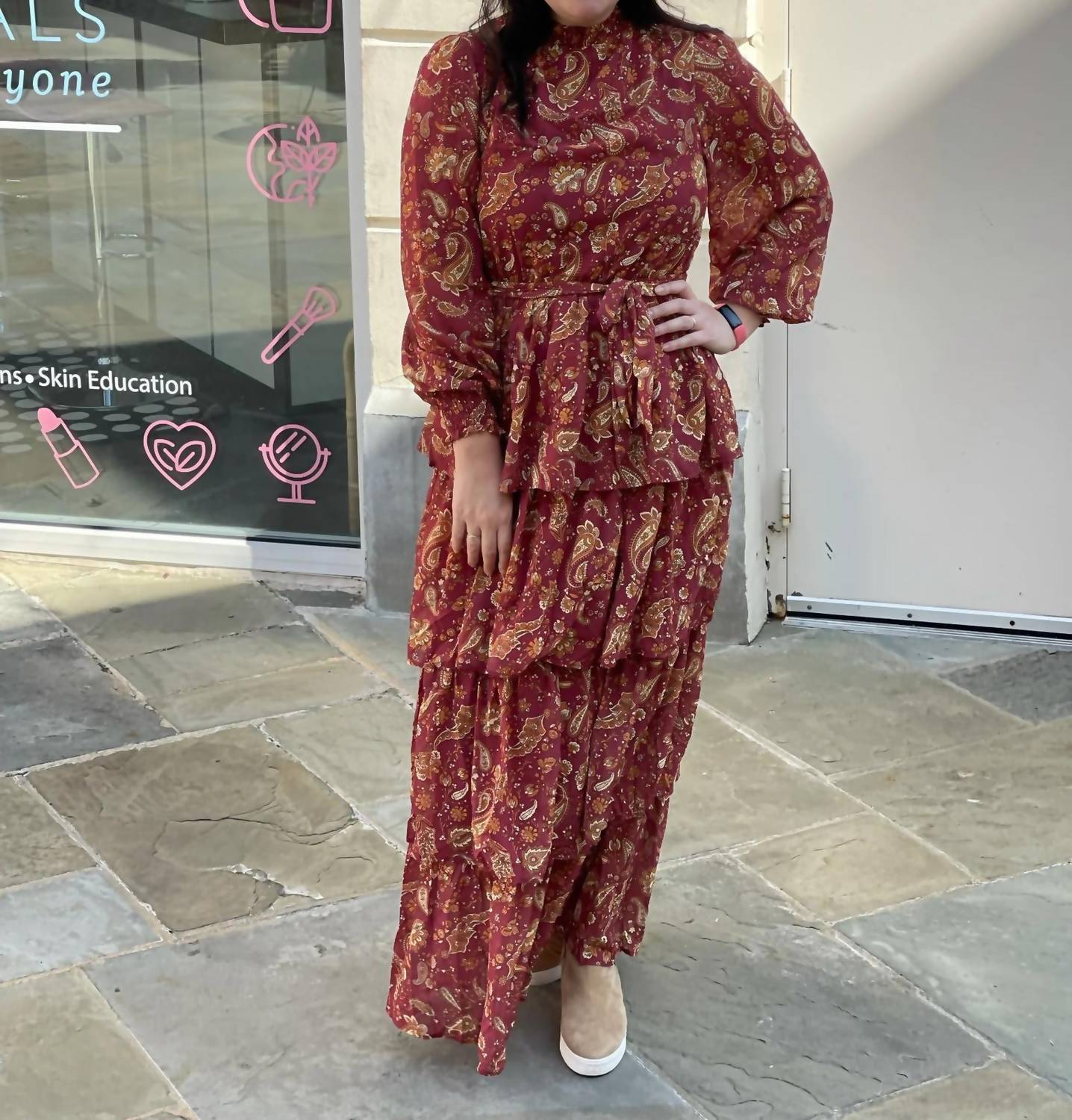 Flying Tomato - Print Tiered Maxi Dress